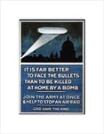 Wee Blue Coo War Enlist First World Air Raid Airship UK Vintage Ad Wall Art Print