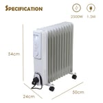White Oil Filled Radiator Portable 2500W 11 Fin Electric Heater with Thermostat