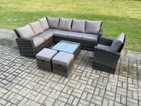 9 Seater High Back Rattan Set Corner Sofa With Square Coffee Table Footstool With Chair