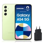 Samsung Galaxy A54 5G, Téléphone mobile 256 Go Lime, Smartphone Android sans carte SIM, Chargeur secteur rapide 25W inclus [Exclusivité Amazon], Version FR