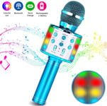 cujni Children's wireless karaoke microphone, four-in-one Bluetooth dancing LED light handheld portable speaker karaoke machine, 6-11 year old girl singing microphone machine gift (blue)