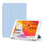 Coque Compatible avec iPad Pro 11" (2018/2020/2021), Coque Transparente à Triple Pliage avec Veille/réveil Automatique et Plateau à stylos, Bleu Ciel