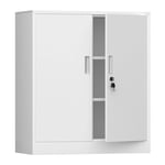 iJINGUR Armoire de Rangement en métal avec Portes verrouillables et 2 étagères réglables, Petite Armoire de Rangement verrouillable pour la Maison, Le Bureau, Le Garage (Blanc, 92H cm)
