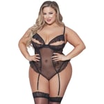 Seven 'til Midnight Spets och Mesh Teddy Plus Size - Svart - 3XL/4XL