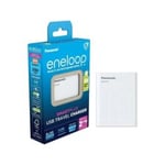 Panasonic eneloop snabb USB-laddare USB-ingång/utgång (Powerbank-funktion) inkl. 4 st eneloop AA-batterier K-KJ87MCD40USB