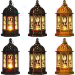 6 st Ramadan-lyktor Marockansk stil Vintage Dekorativa LED-ljus Hängande Lykta Batteridriven