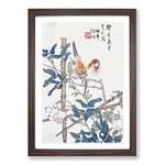 Big Box Art Two Birds Upon a Rose Bush by Ren Yi Framed Wall Art Picture Print Ready to Hang, Walnut A2 (62 x 45 cm)