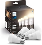 Philips Hue White Smart Bulb LED 4 Pack [E27 Edison Screw] - 800 Lumens (60W Equivalent). Works with Alexa, Google Assistant and Apple Homekit