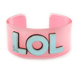 Light Pink/ Pale Blue 'LOL' Acrylic Cuff Bracelet Bangle (Kids/ Teen Size) -