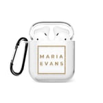 Tirita Personalised Case Compatible with AirPods 1st & 2nd generation Support Wireless Charging with Carabiner, Front LED Visible [05- Squared Name Gold]
