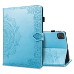 LMFULM® Case for Apple iPad Air 4 2020 (4th Gen) (10.9 Inch) PU Leather Protective Shell Smart Case with Sleep/Wake Stand Case Flip Cover Holster Embossed Mandala Blue
