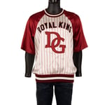 DOLCE & GABBANA Silk T-Shirt with Royal King DG Logo Embroidery Red White 11085
