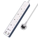4 Way Extension Lead, Te-Rich Multi Plug Power Strip with 4 USB Slots(3.4A), Mains Switched Socket Extender for Desk Home Office Travel, Wall Mounted, 1.6 Metre Extension Cord, No Surge, 3120W/13Amp