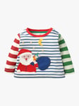 Mini Boden Baby Lift the Flap Festive Santa T-Shirt, Ivory/Blue