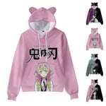 Unisex Demon Slayer Tryckt Hoodie Sweatshirt Casual Pullover Kattöron Huvad Tröja Toppar Rosa Pink S