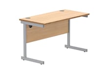 Office Hippo Essentials Rectangular Writing Computer Work Place, Home Office Desk with Cable Port Management, Silver Frame, Norwegian Beech Top, Wood, 120x60cm