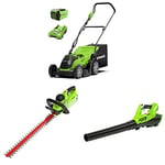 Greenworks 40V cordless lawn mower 35cm,blower, hedge trimmer combo kit include 2Ah battery and charger