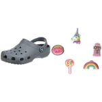 Crocs Unisex's Classic Clog, Grey (Slate Grey), 3 UK Shoe Charm 5-Pack | Personalize with Jibbitz, Everything Nice, One Size
