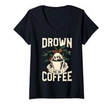 Womens Funny Skeleton Coffee Brewer Barista V-Neck T-Shirt