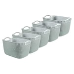 Curver Knit Effect Set of 5 Kitchen, Living room, Bathroom, Bedroom, Utility Large Rectangular Storage Baskets 19 Litres - Misty Blue