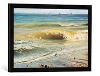 'Image encadrée de Johann Wilhelm SCHIRMER "La mer tempête Impression d'art dans le cadre de haute qualité Photos fait main avec Extrême-Orient Bateaux sur la côte de la normandie,, 60 x 40 cm, noir mat