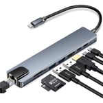8-i-1 Type-C Hub till USB 3.0 USB-C HDMI LAN RJ45 SD TF Adapter för Macbook Laptop