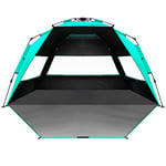 OutdoorMaster Tente de Plage avec Technologie d'abri Sombre, auvent de Plage Portable pour 4 à 6 Personnes avec Protection UV UPF 50+, Installation Facile, Taille familiale, Vert