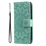 iPhone 15 Skinn Deksel med Lommebok og Stropp - Mandala Blomst - Grønn