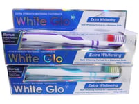 2 Tubes White Glo Extra Whitening Formula Toothpaste with Free Brush & Flossers