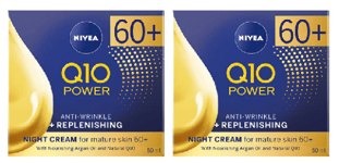 2 x Nivea Q10 60+ Anti-Wrinkle + Replenishing Night Cream (2 x 50ml)