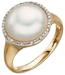 Elements Gold GR560W 9k Yellow Gold Diamond And Pearl Ring Jewellery