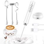 Milk frother Handeld | Electric Whisk Egg Beater for Baking | Coffee Frother Jug USB Rechargeable with Charging Base | Three-Speed Force Adjustment Milk Bubbler