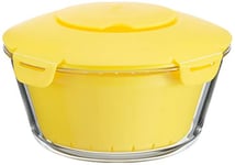 Pasabahce Zest 4995808 Microwave Glass Rice Cooker with Plastic Basket and Lid in Non-Slip Material, Yellow, 2.2 L