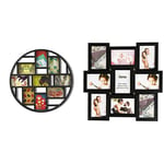 Umbra Luna 4x6 Picture Frame Collage and Wall Décor, Round Multi Picture Frame, Holds nine 4x6 Photos, Black & ARPAN MDF Multi Aperture Picture Photo Frame, Holds 9 x 6 x 4 Photos, (Black Frame)