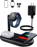 Chargeur sans Fil 3 en 1, Qi Station de Charge Rapide pour iPhone 12/12 Pro/12 Mini/Se 2020/11/XR/Airpods Pro/2, Support de Charge Compatible avec Apple Watch SE/6/5/4/3/2 (avec Adaptateur QC3.0)