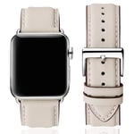 SUNFWR Leather Bands for Apple Watch Strap 41mm 40mm 38mm,Men Women Replacement Genuine Leather Strap for iWatch SE Series 7 6 5 4 3 2 1 Sport,Edition(38mm 40mm 41mm,Ivory white&Silver)