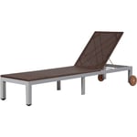 Helloshop26 - Transat chaise longue bain de soleil lit de jardin terrasse meuble d'extérieur avec roues résine tressée marron - Marron