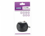 3 WAY CUBE POWER SOCKET WITH 3 USB PORTS & 1.4M ELECTRIC EXTENSION LEAD BLACK