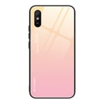 VGANA Case Compatible for Xiaomi Redmi 9AT, Slim Scratch-Resistant Gradient Glass Phone Shell, Stylish TPU Soft Silicone Anti-Fall Cover. Yellow/pink