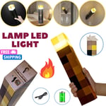 Minecraft Game USB Torch LED Lamp Night Light Rechargeable Home Decor Gift Kids
