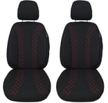 Housses de siège sur Mesure pour sièges Auto compatibles avec VW Caddy 2010-2015 conducteur et Passager Housses de siège FB : N302 (Noir/Coutures Rouges)
