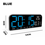 9,0 tum stor digital väggklocka Temperatur och datum Veckovisning Nattläge Tabell Väckarklocka 12/24H Elektronisk LED-klocka Blue