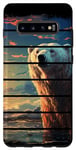 Coque pour Galaxy S10+ Rétro coucher de soleil blanc ours polaire lac artique réaliste anime art