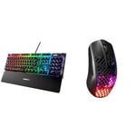 SteelSeries Apex 7 - Clavier de Gaming mécanique - Écran OLED Smart Display - Switchs Rouges & Aerox 3 Wireless - Souris Gaming RGB trouée - Design étanche Ultra-léger