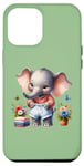 Coque pour iPhone 14 Pro Max Bébé éléphant vert en tenue, fleurs et papillons
