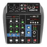 Vonyx VMM100 4-kanals mixerbord med Bluetooth & USB mp3-spelare, Mixer analog 4ch med BT 3ch