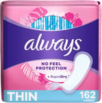 Always Thin Daily Panty Liners for Women, Light 162 count (Pack of 1), White 