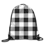EU Square Tartan Check Lumberjack Plaid Drawstring Backpack Casual Bags for Outdoor Activities