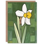 Daffodil Flower Bloom Green Stylised Painting Greeting Card Birthday Him Her