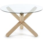 KAVE HOME Kave Home - Table ronde Lotus en verre et pieds bois de chêne Ø 120 cm Transparent